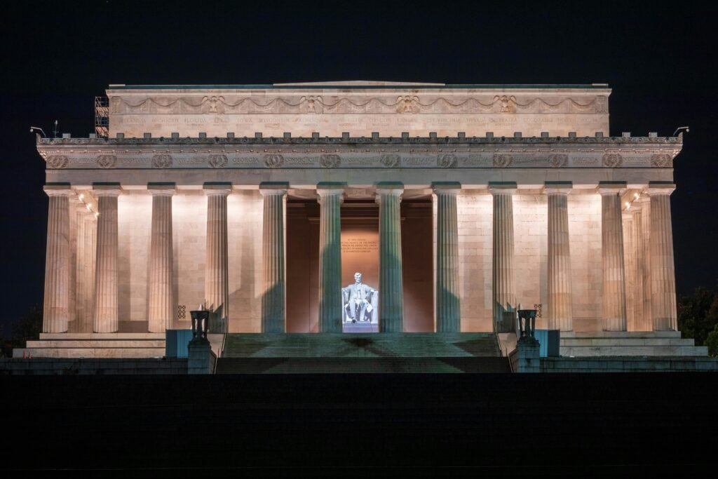 Lincoln Memorial illuminated at night during a Washington DC guided night tour