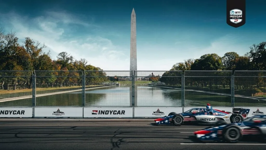 Indy cars in front of Washington Monument