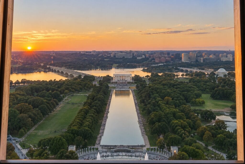 View from the top of the Washington Monument toward the Lincoln Memorial