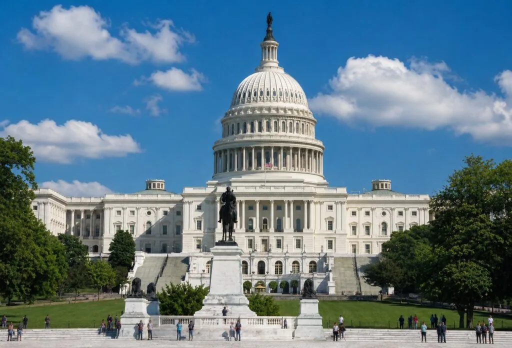 Washington DC Capitol and people with guided tours