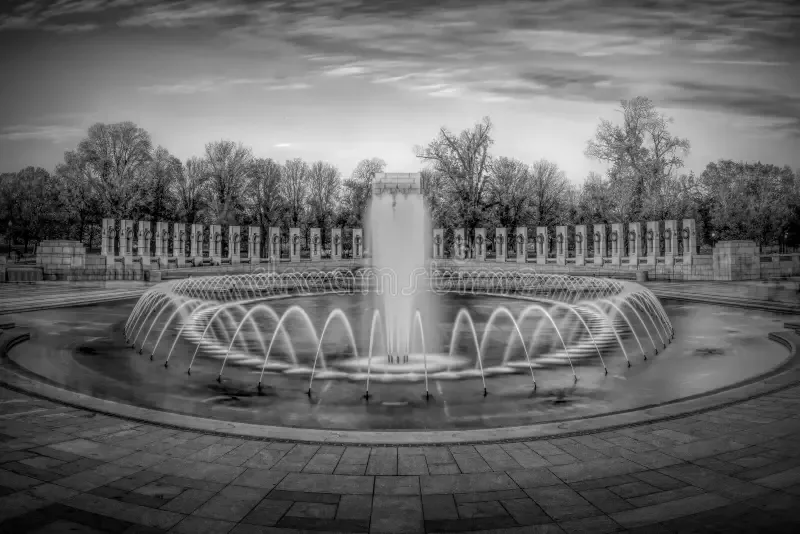 World War II Memorial at sunset in Washington DC