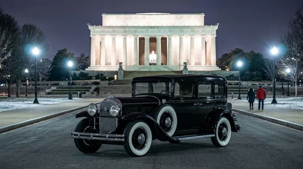 Vintage 1931 Buick at the Lincoln Memorial on a private Washington DC tour